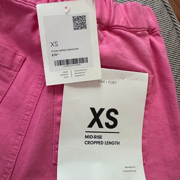 NWT Oak + Fort Cropped Twill Wide Leg Pant Pink XS - Picture 2 of 5